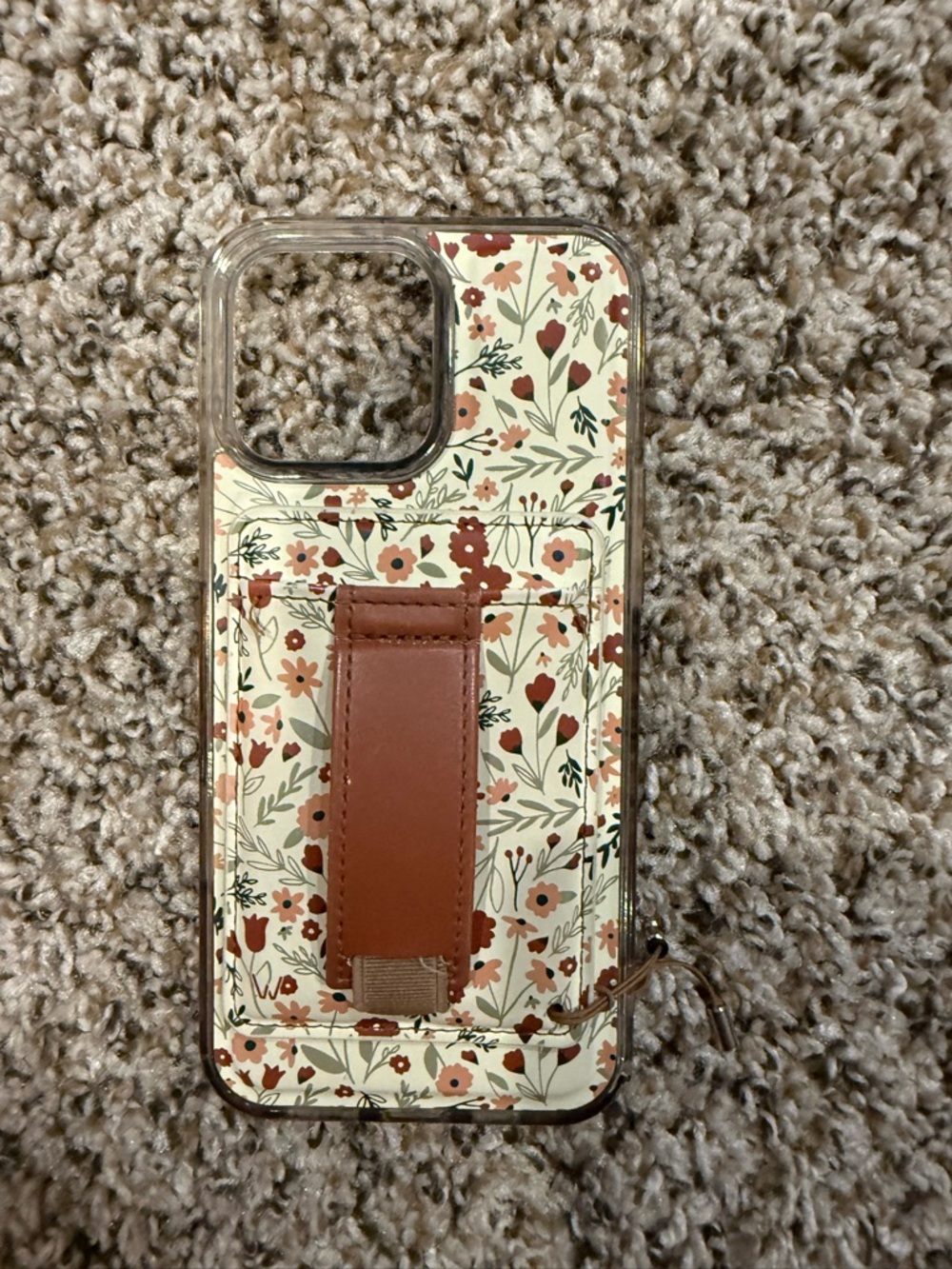 Wallis Floral Phone Case with Brown Strap and Cream Background